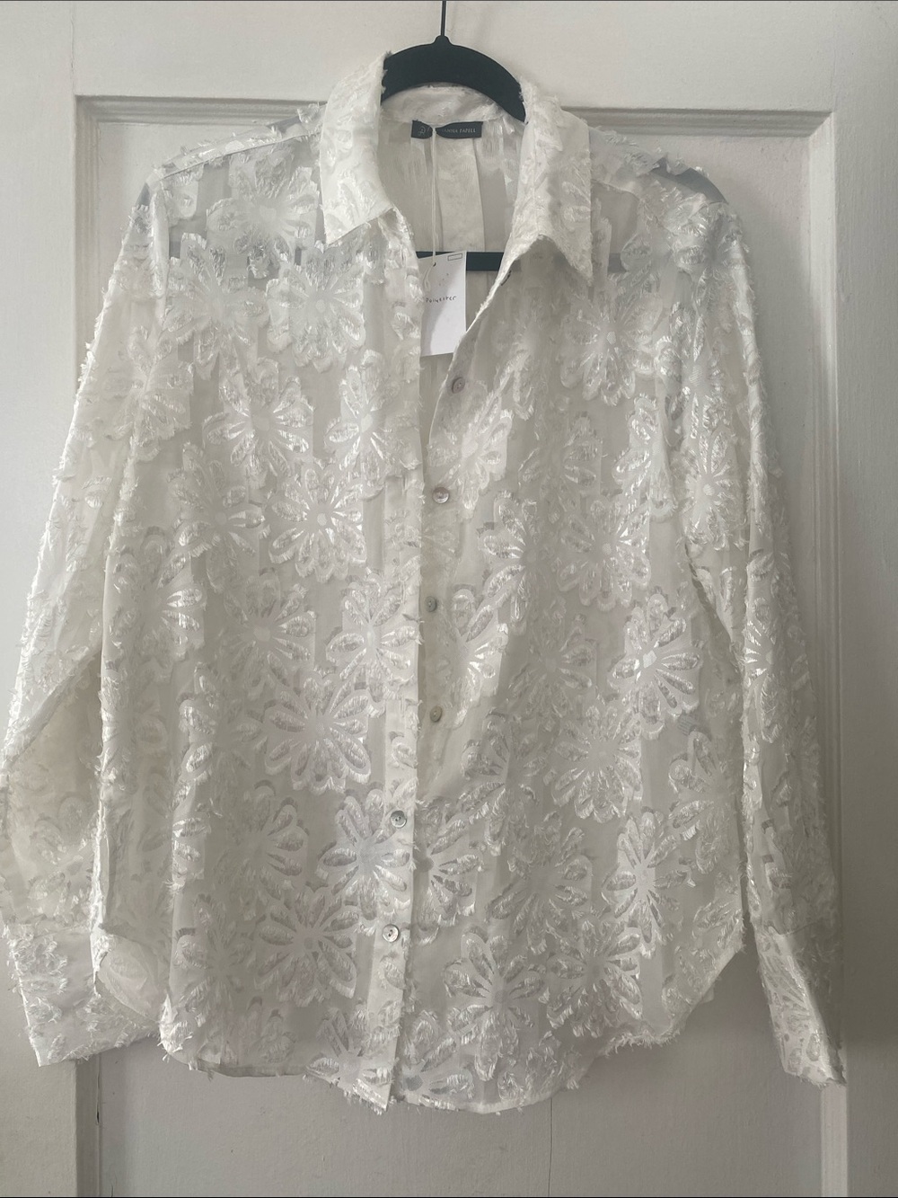 Antonio Marras White Floral Sheer Embroidered Shirt no